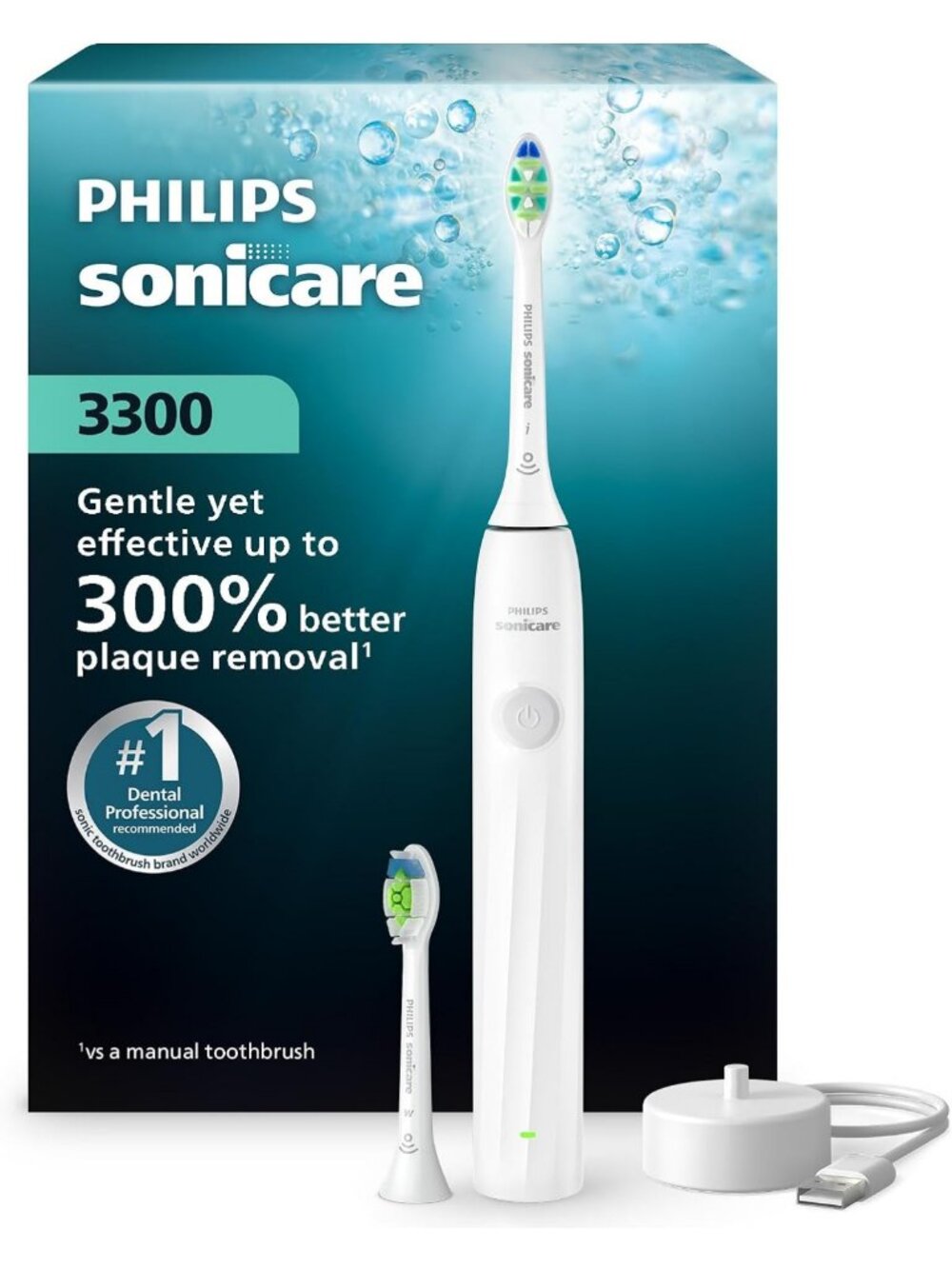 Rechargeable Electric Toothbrush with 2 Brush Heads, Sonic Cleaning Technology